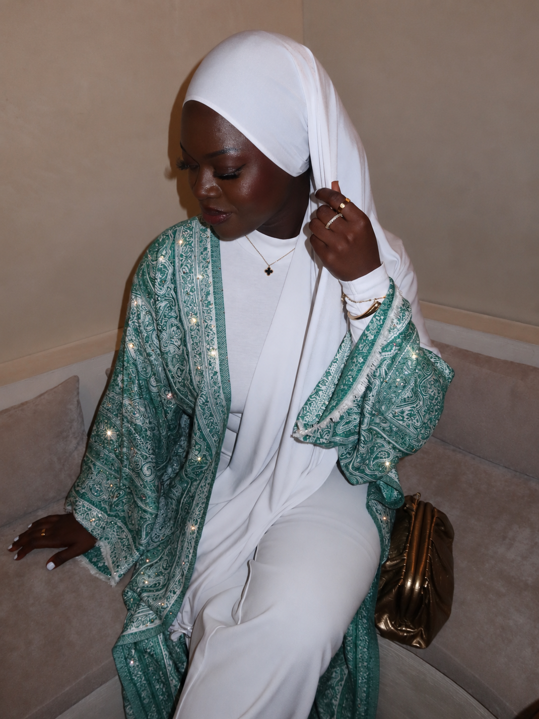 Funkelnde Pashmina Abaya  - The Promised / Smaragdgrün